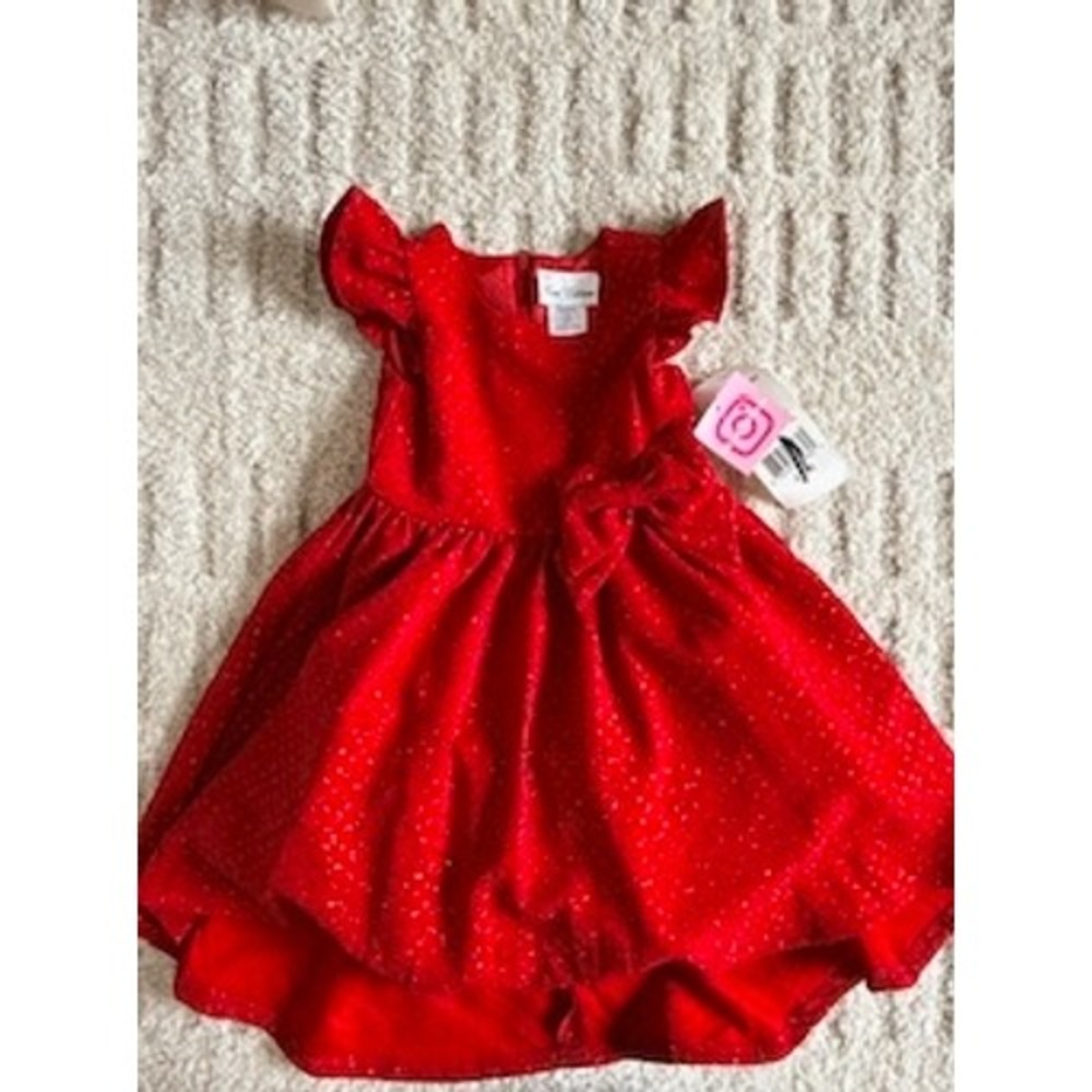Rare Editions Girls Red Glitter Flutter Sleeve Bow Party Dress 4T H770325 NWT